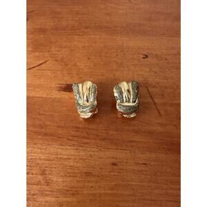 Avon Glitter Swirl Crashing Waves Pierced Earrings Green & Gold Tone 1987